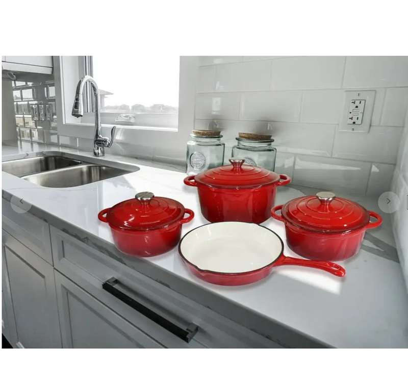 Cast Iron Cookware Set 7 Piece - Red