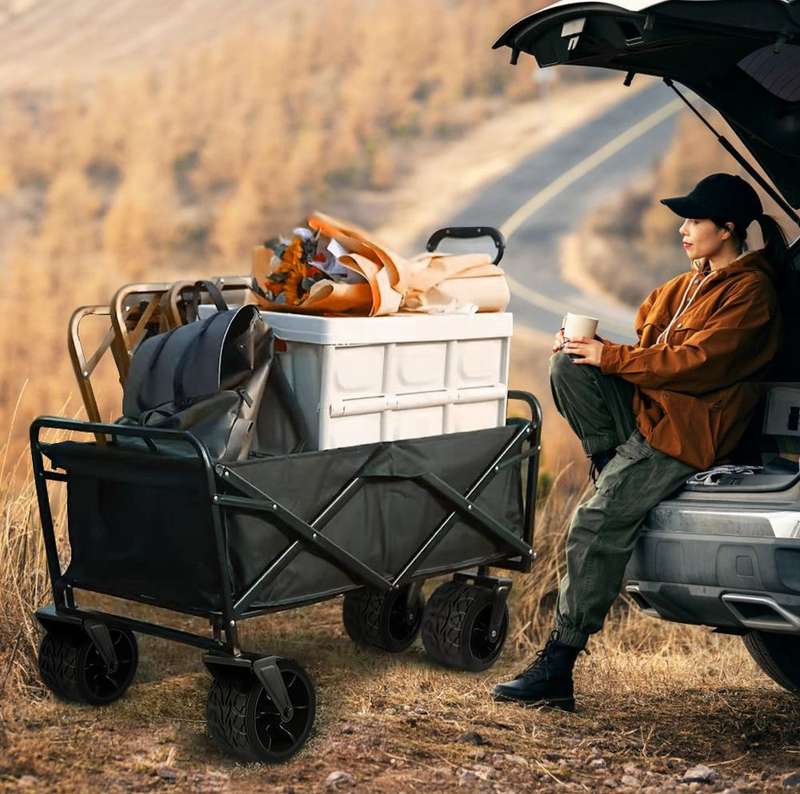 Heavy Duty Folding Camping Cart Utility Wagon 90cm x 50cm