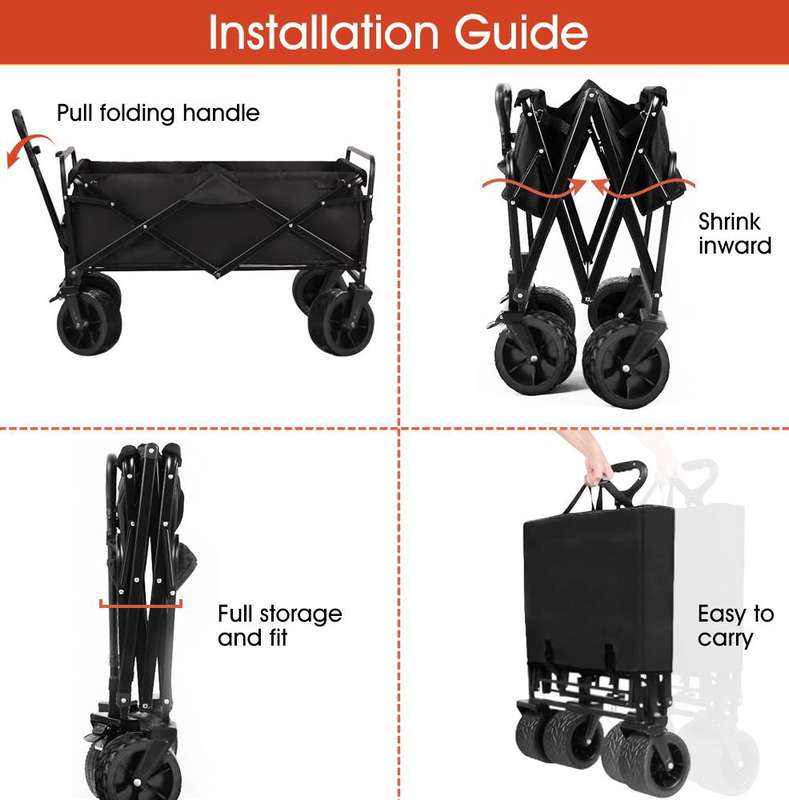 Heavy Duty Folding Camping Cart Utility Wagon 90cm x 50cm