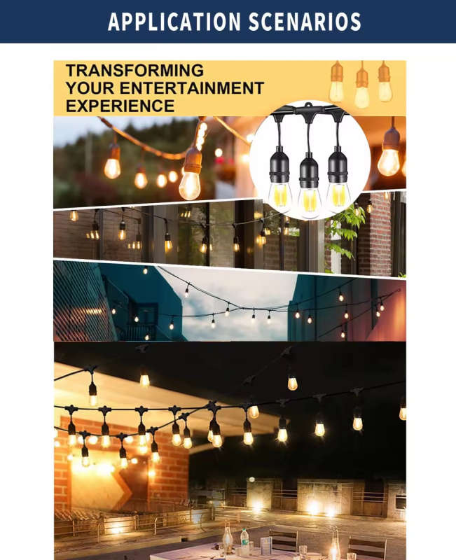 15M 15Bulbs Lighting Outdoor LED Festoon Vintage Blub String Lights