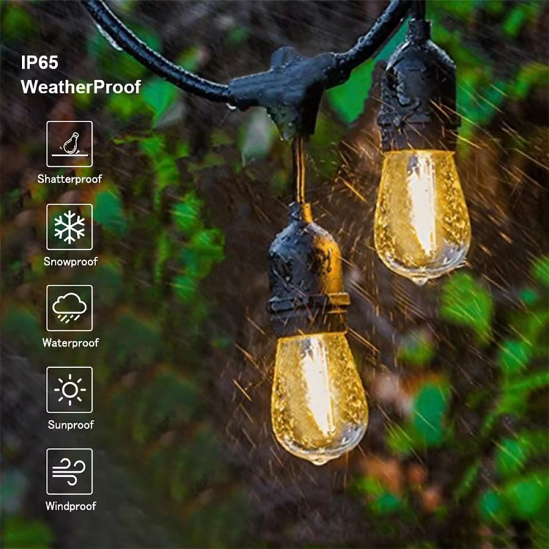 15M 15Bulbs Lighting Outdoor LED Festoon Vintage Blub String Lights