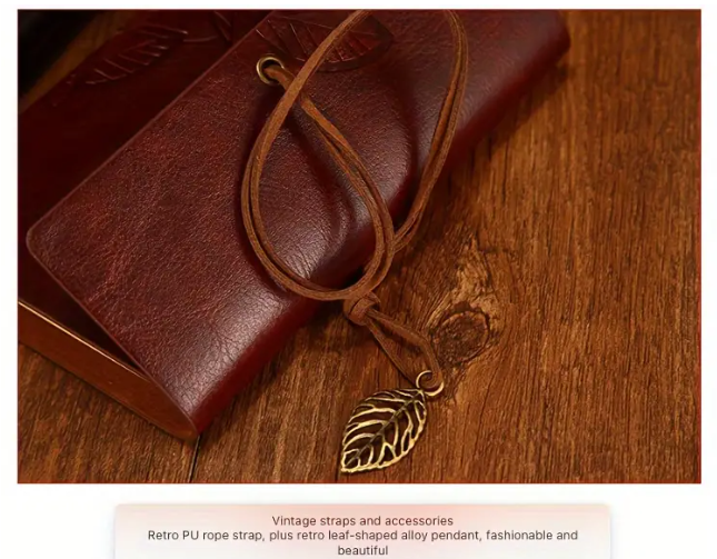 Vintage Leaf Embossed Journal with Wrap Closure - Brown