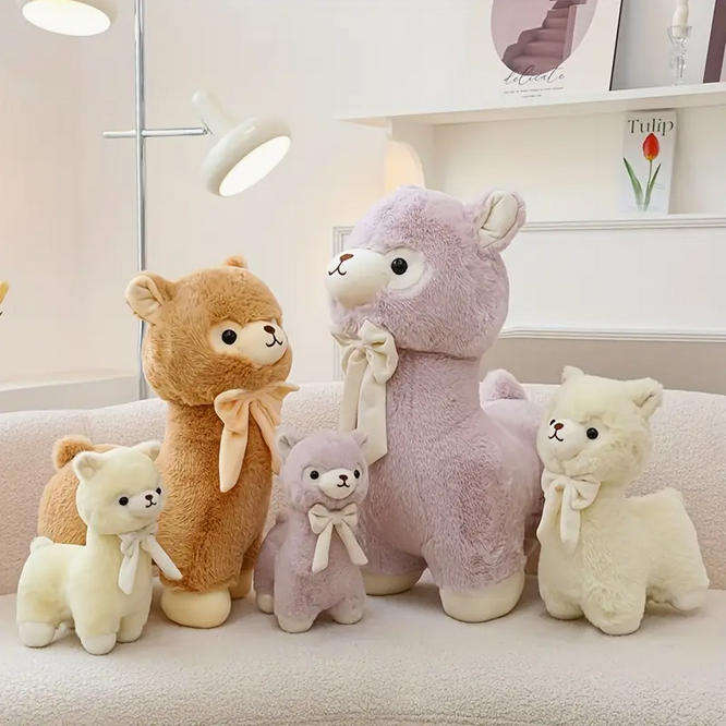 Alpaca Plush Toy with Velvet Bow for Kids - White
