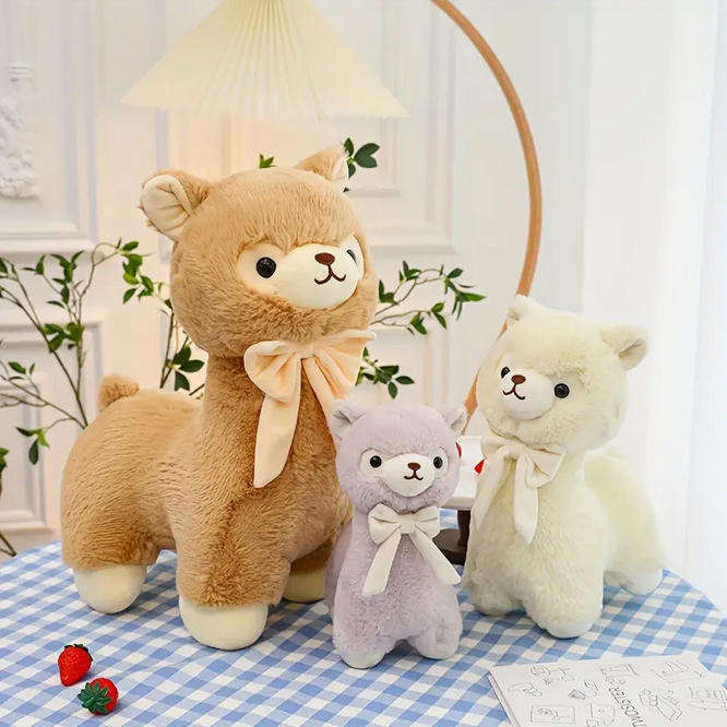 Alpaca Plush Toy with Velvet Bow for Kids - White