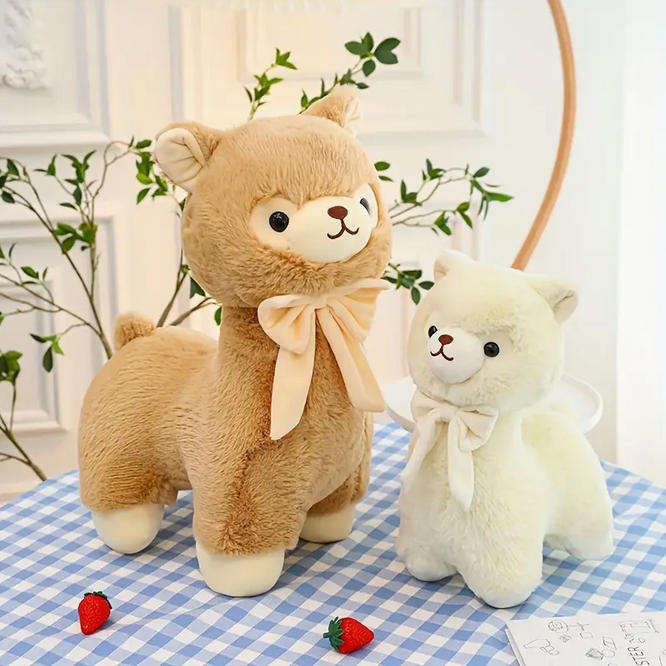 Alpaca Plush Toy with Velvet Bow for Kids - White