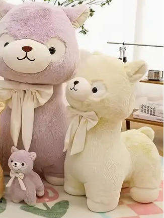 Alpaca Plush Toy with Velvet Bow for Kids - White