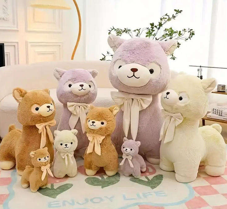 Alpaca Plush Toy with Velvet Bow for Kids - White