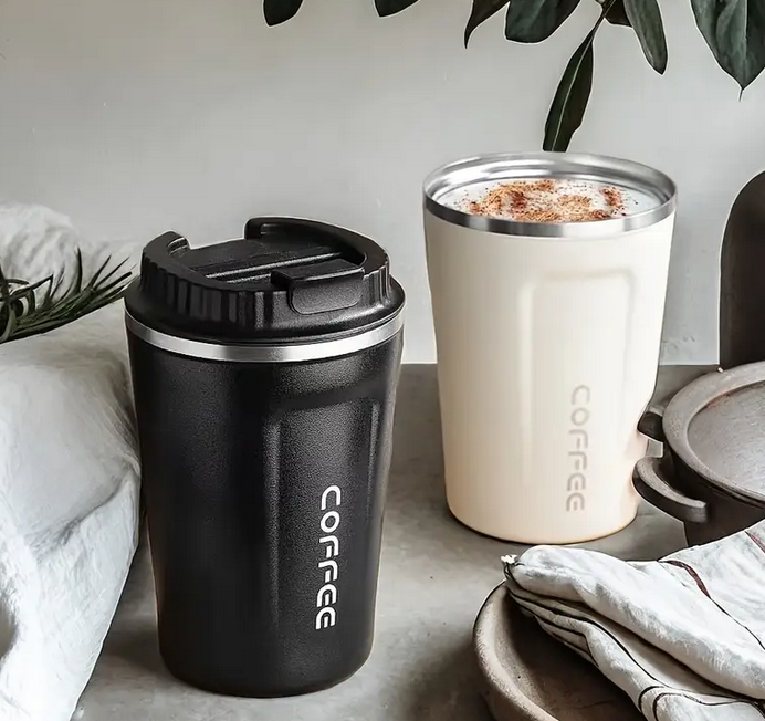 Two Stainless Steel Tumblers with Leakproof Lid for hot and cold drinks