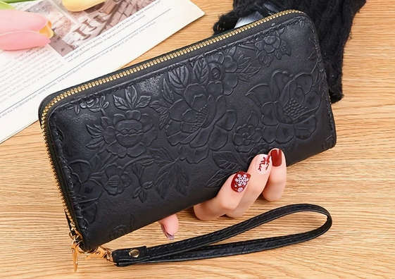 Watch and Floral Embossed Wallet with Bracelet and Gift Card