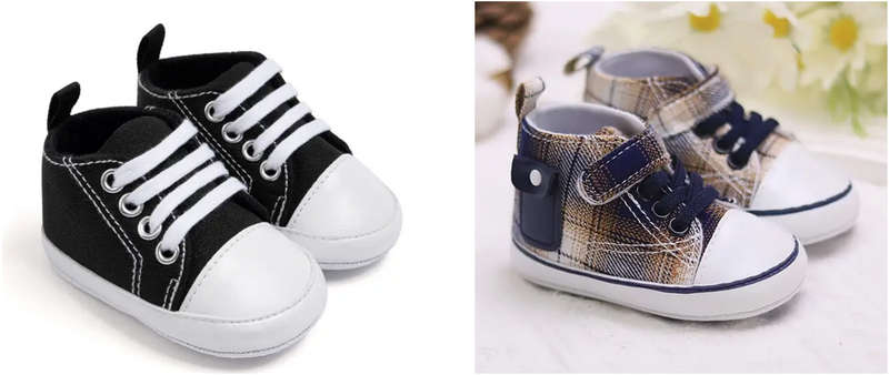 Baby Shoes 2 Pairs - Navy Check and Black and White