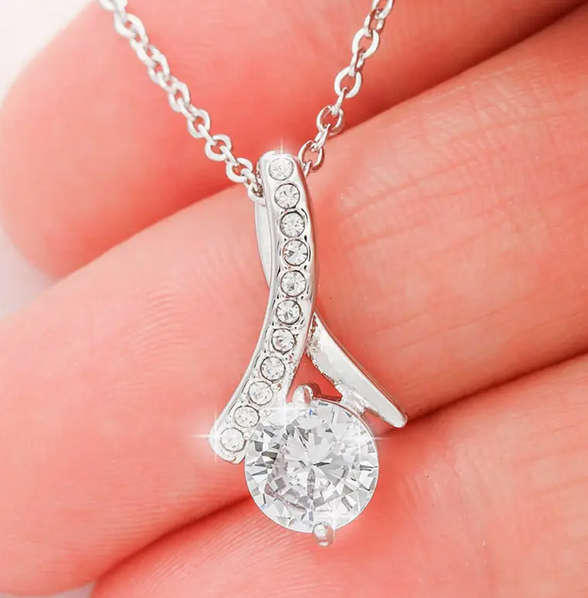 Love Ribbon Pendant Necklace with Gift Card and Gift Box