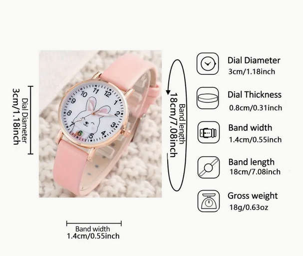 Bunny Watch and Bracelet Set - Pink and White