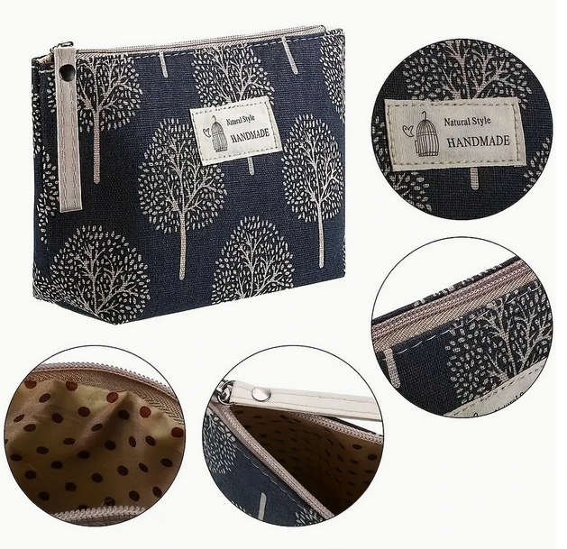 Canvas Makeup Bag and 5 PCS Makeup Brush Set