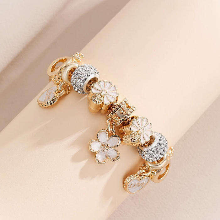 Charm Bracelet with Flower and Heart Pendants