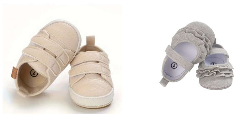 Baby Shoes 2 Pairs - Pink Sneakers and Cream Flat Ruffle Shoes