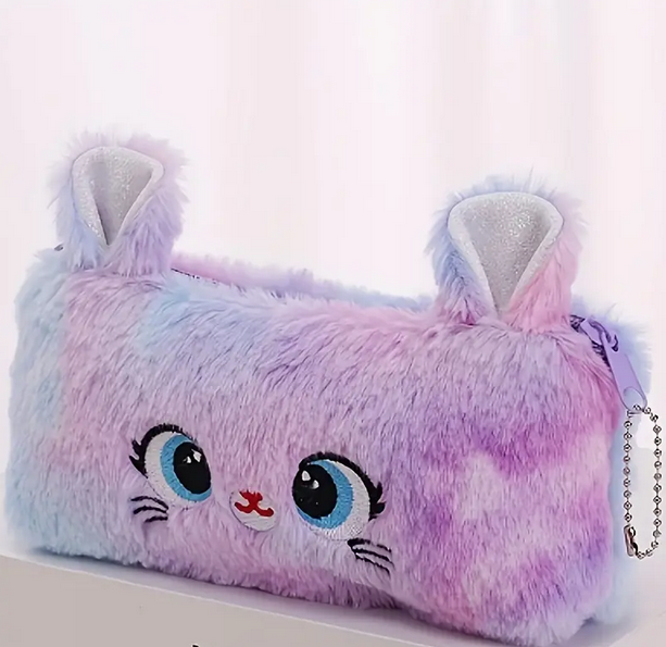 Beautiful Colourful Plush Pencil Case, Pastel Koki Pens and Notebook Set for Girls