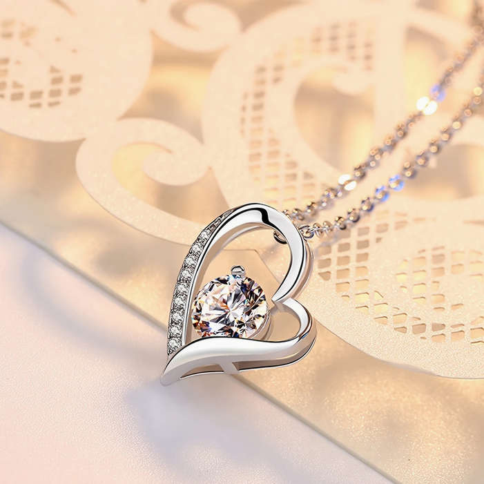 Love Heart Pendant Necklace with Gift Card and Gift Box