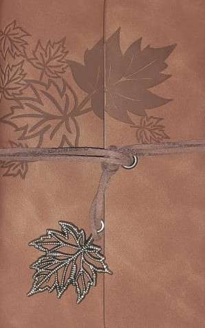 Vintage Maple Leaf Embossed Journal with Wrap Closure - Tan