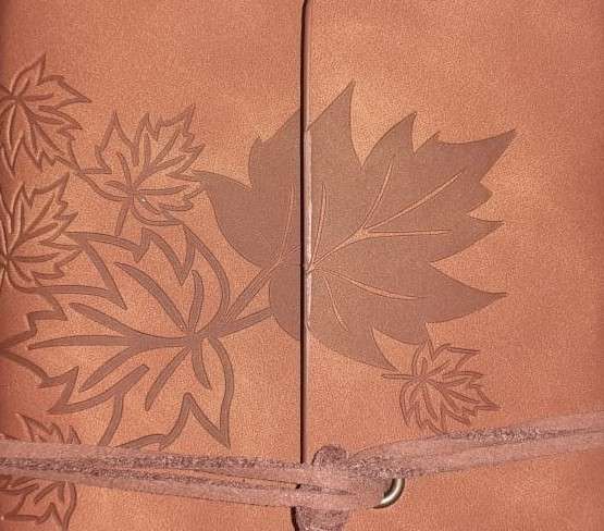 Vintage Maple Leaf Embossed Journal with Wrap Closure - Tan
