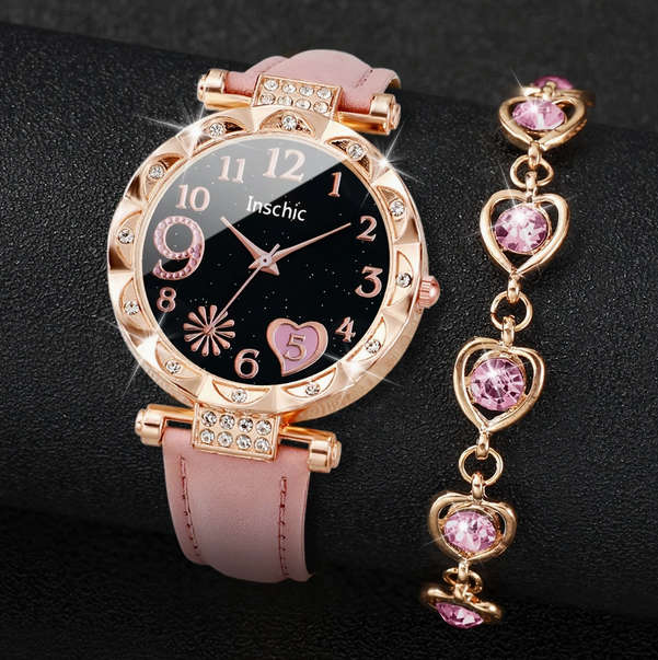 Watch and Jewellery Set - Pink and Rose Gold