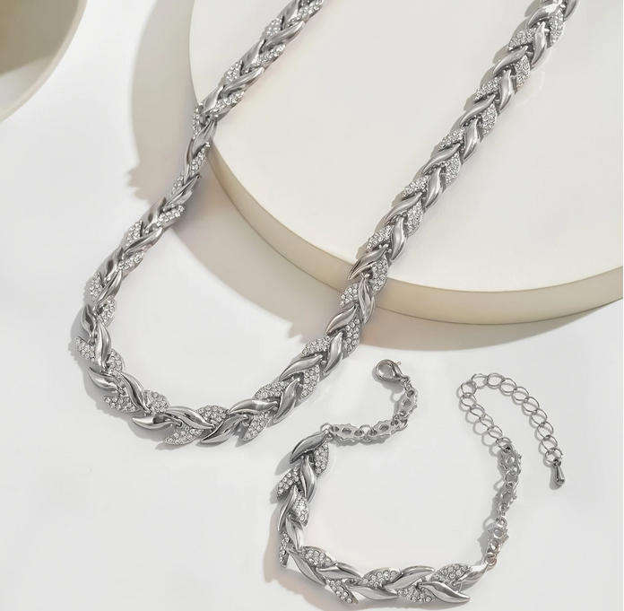 Vintage Style Leaf Link Necklace and Bracelet Set