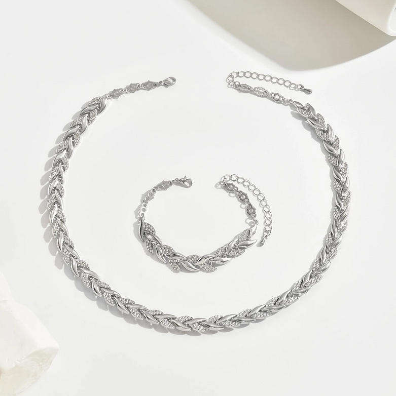 Vintage Style Leaf Link Necklace and Bracelet Set