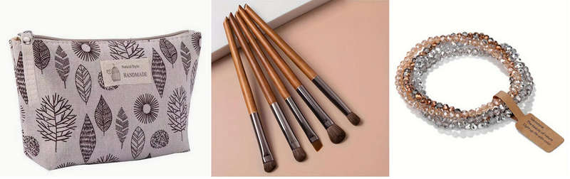 Canvas Makeup Bag 5 PCS Birchwood Makeup Brush Set and Bracelet