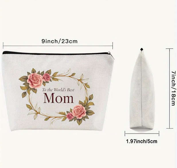 Stylish Canvas Makeup Bag and Engraved Rose Gold Makeup Mirror Gift Set for Mom