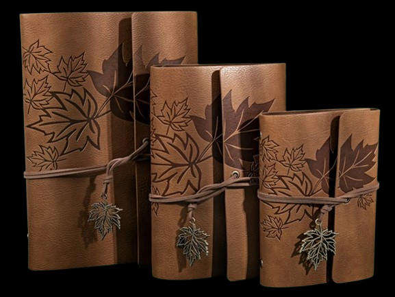 Vintage Maple Leaf Embossed Journal with Wrap Closure - Tan