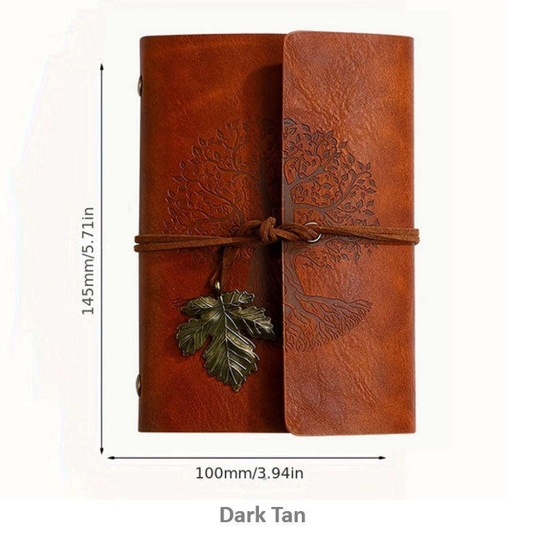 Vintage Tree Embossed Journal with Wrap Closure - Dark Tan