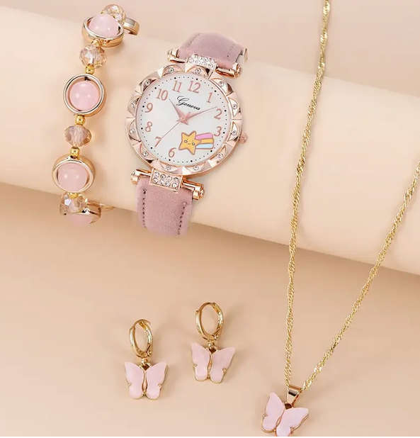 Watch and Jewellery Set - Pink and Rose Gold