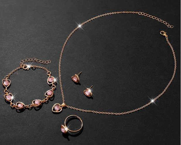 Watch and Jewellery Set - Pink and Rose Gold