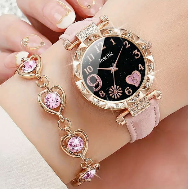 Watch and Jewellery Set - Pink and Rose Gold