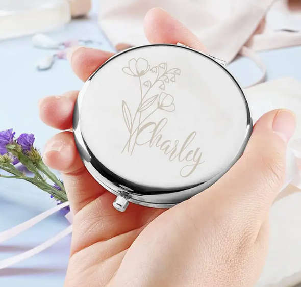 Beautiful Sandalwood Hair Brush, Makeup Mirror and Silver Earrings for Mom in a Raw Linen Bag