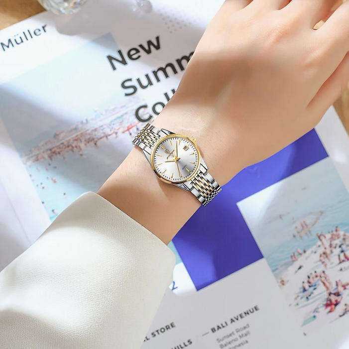 POEDAGAR Quartz Watch with Calendar and Stainless Steel Band