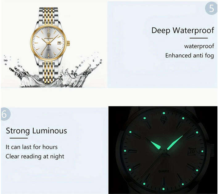 POEDAGAR Quartz Watch with Calendar and Stainless Steel Band