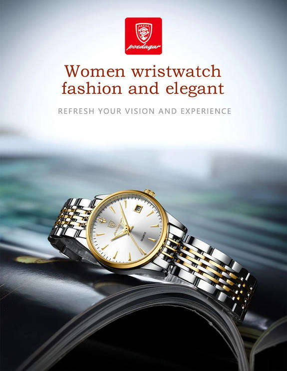POEDAGAR Quartz Watch with Calendar and Stainless Steel Band