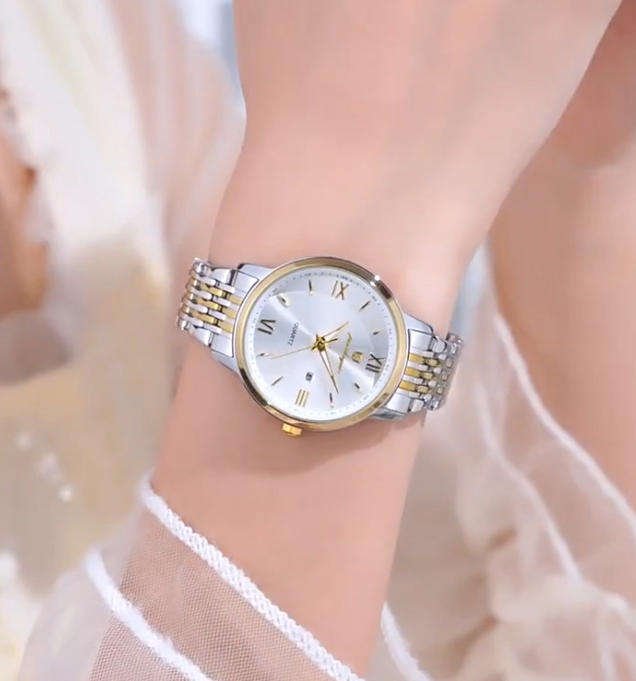 POEDAGAR Quartz Watch with Calendar and Stainless Steel Band