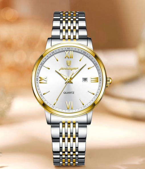 POEDAGAR Quartz Watch with Calendar and Stainless Steel Band
