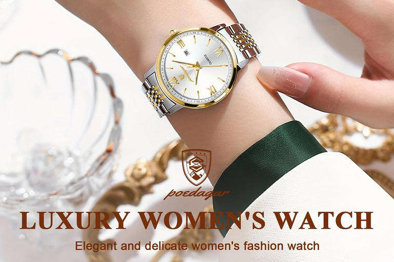POEDAGAR Quartz Watch with Calendar and Stainless Steel Band