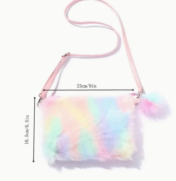 Multicolour Plush Cross Body Bag and Butterfly Bracelet