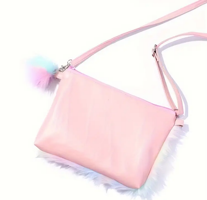 Multicolour Plush Cross Body Bag and Butterfly Bracelet