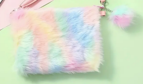 Multicolour Plush Cross Body Bag and Butterfly Bracelet