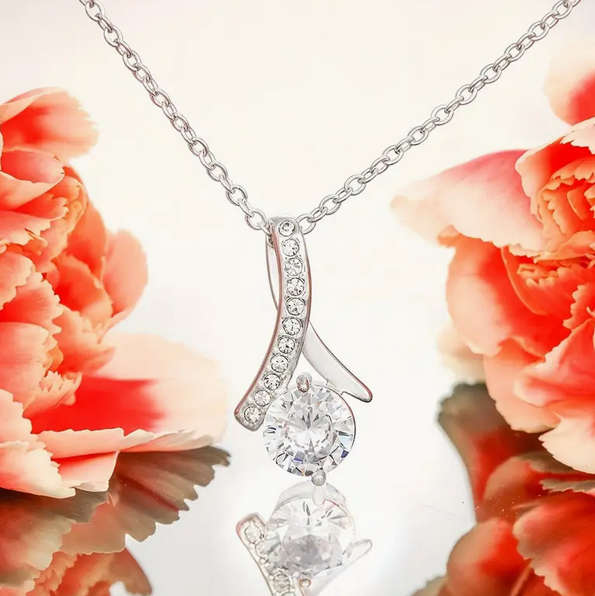 Love Ribbon Pendant Necklace with Gift Card and Gift Box