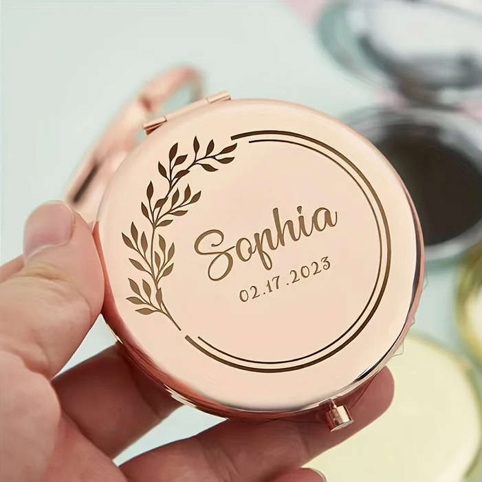 Sandalwood Hair Brush Engraved Makeup Mirror and Earrings Set