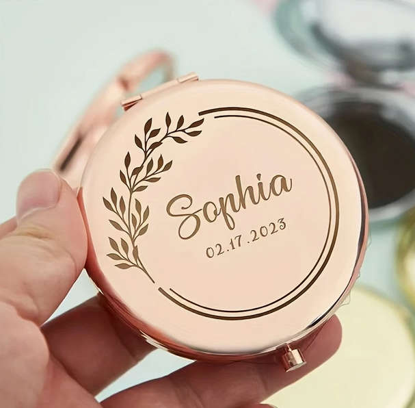 Sandalwood Hair Brush Engraved Makeup Mirror and Earrings Set
