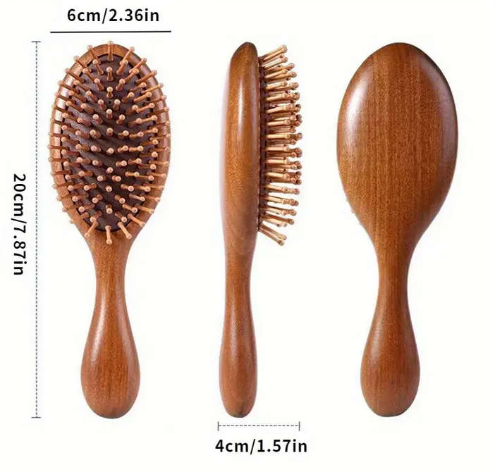 Sandalwood Hair Brush Engraved Gold Makeup Mirror and Earrings