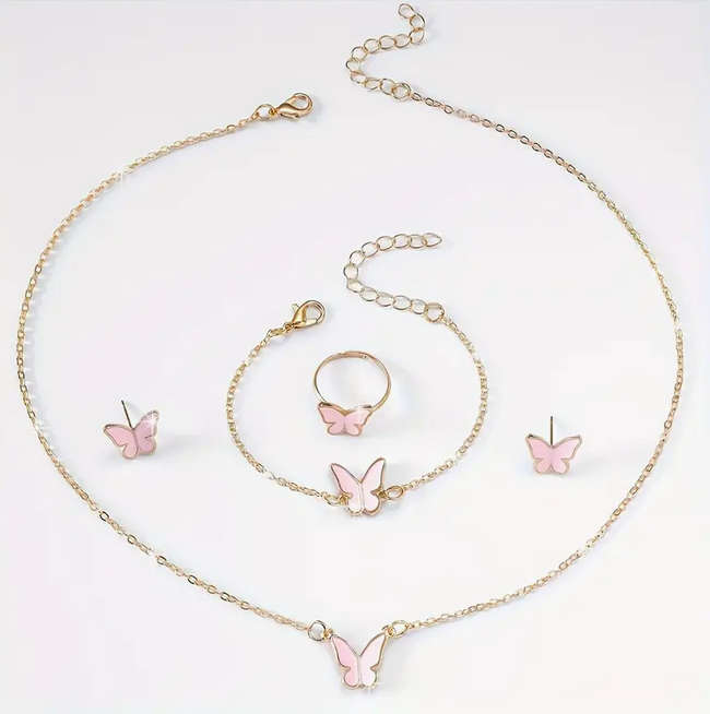 Watch and Jewellery Set - Pink and Rose Gold