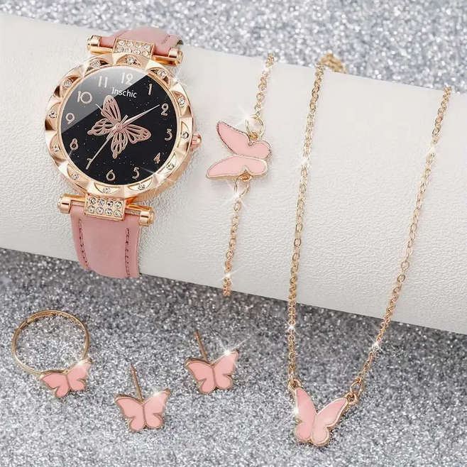 Watch and Jewellery Set - Pink and Rose Gold