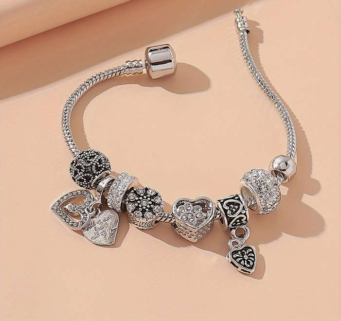 Charm Bracelet with Heart Pendants